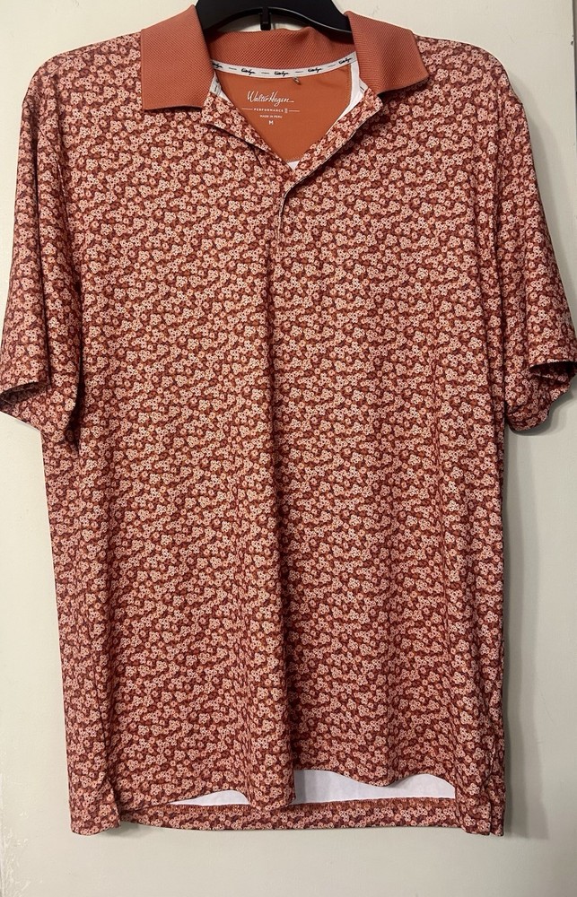 Walter Hagen Performance 11 Dogwood Ditsy Orange Size Medium Golf Polo Shirt