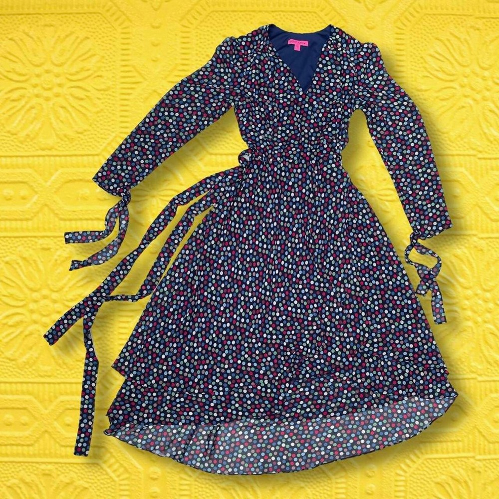 NWOT Betsey Johnson Polka Dot Wrap Dress Colorful Retro Coquette Modcore Size 4