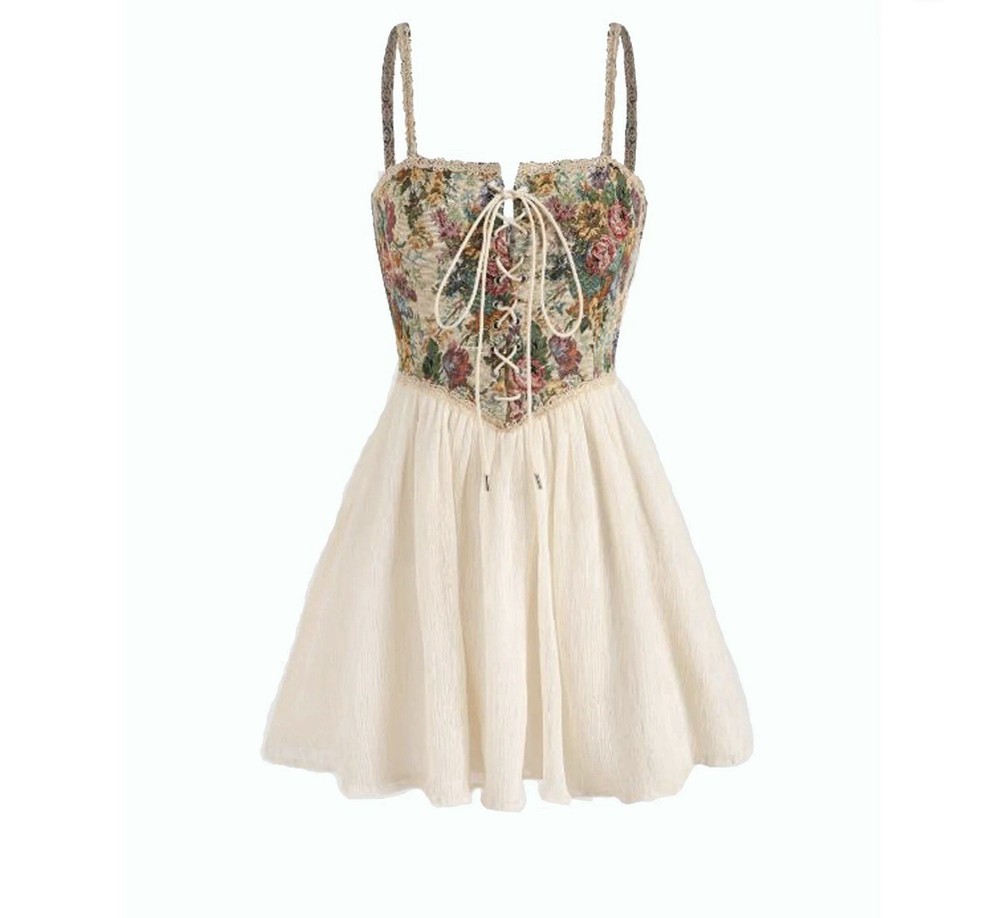 Coduop Women Fairy Bandage Corset Dress Spaghetti Strap Ren Faire Dress XL