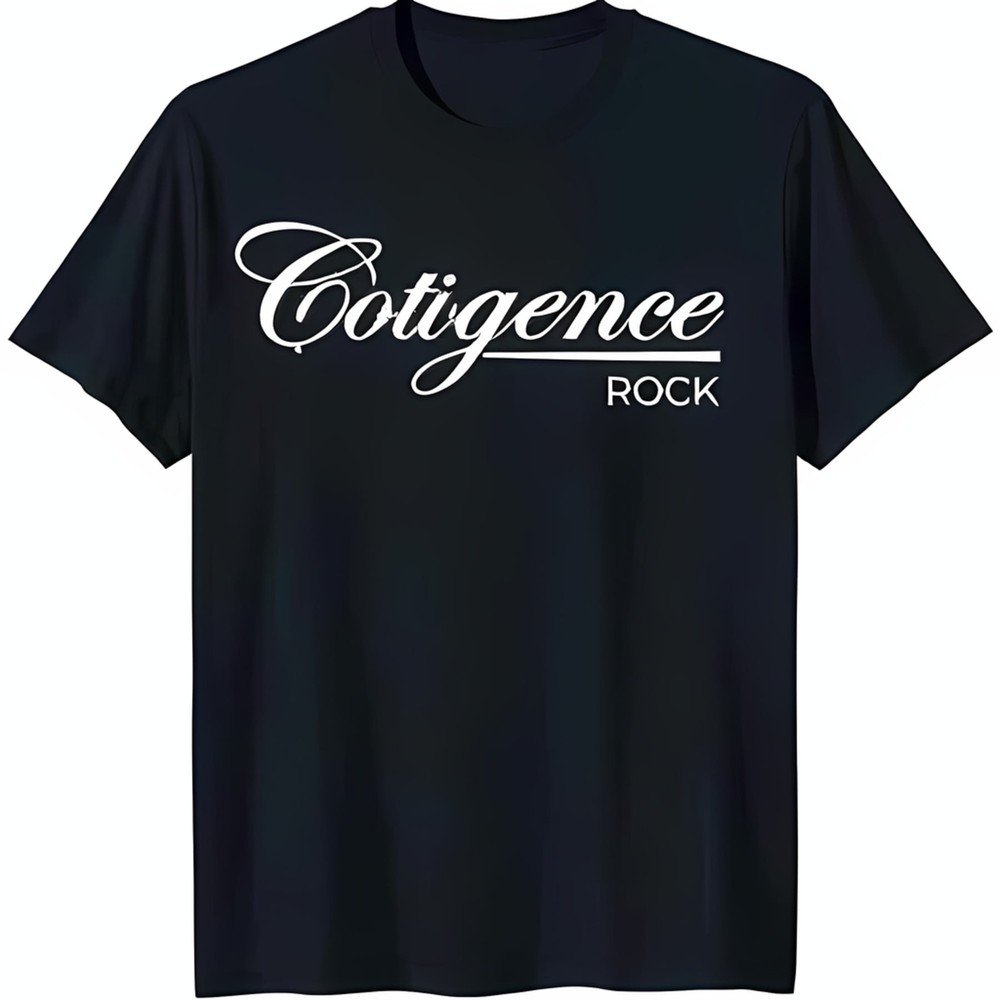 Stylish Black T-Shirt with 'Cotigence Rock' Graphic Print Classic Crew Neck