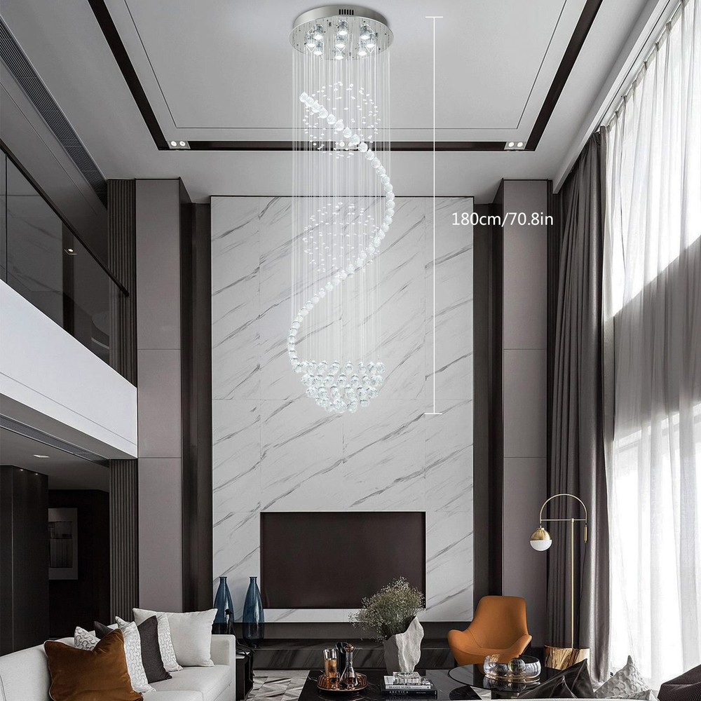 9 LED Luxury Crystal Ceiling Light Spiral Rain Drop Modern Pendant Lamp Fixture