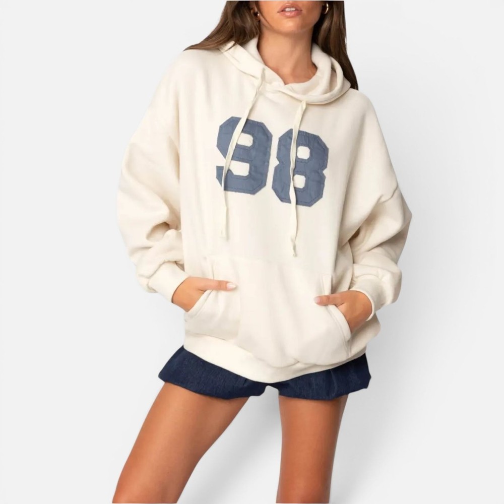 Edikted cream Oversized Hoodie 98 Varsity Graphic Fleece Pullover Women S