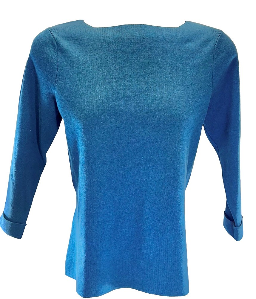 Coldwater Creek Womens Sweater Size M Blue 3/4 Sleeve Pullover Silk & Cotton