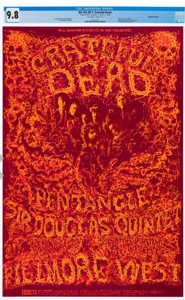 BG-162 Grateful Dead 1969 Fillmore West Concert Poster Signed/Conklin. CGC 9.8!!