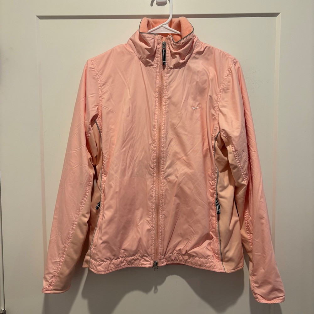Vintage Nike Peach Pink Full Zip Fleece Lined Windbreaker Running Jacket Size M