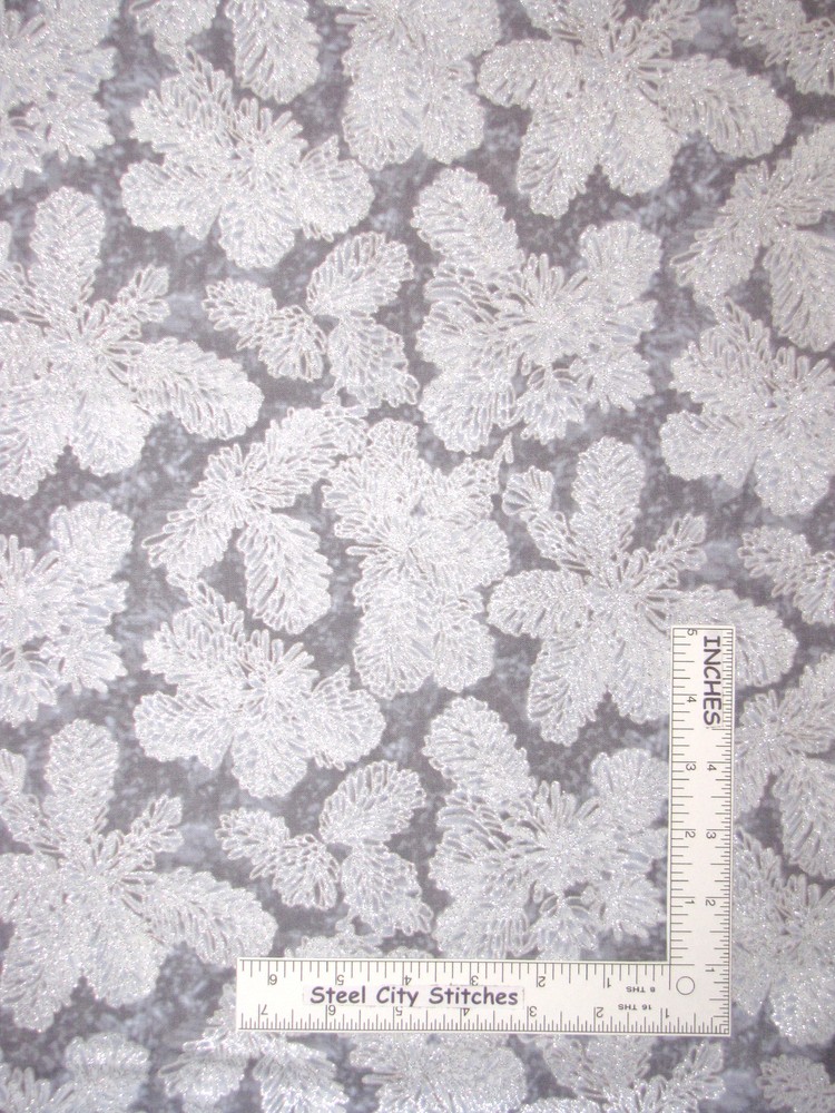 Christmas Fabric Pine Cones Silver Accent Cotton Benartex 5678G Frost  By Yard-image