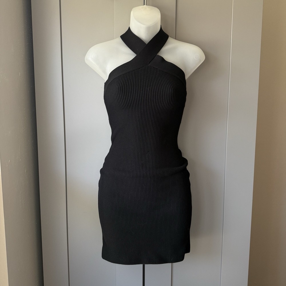BABATON Aritzia Size XXS  Black Dress High Neck Bandage Stretch Mini LBD