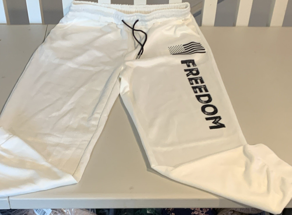 Men's Sweatpants White L Pockets Elastic Waist Drawstring Tapered Leg Activewear