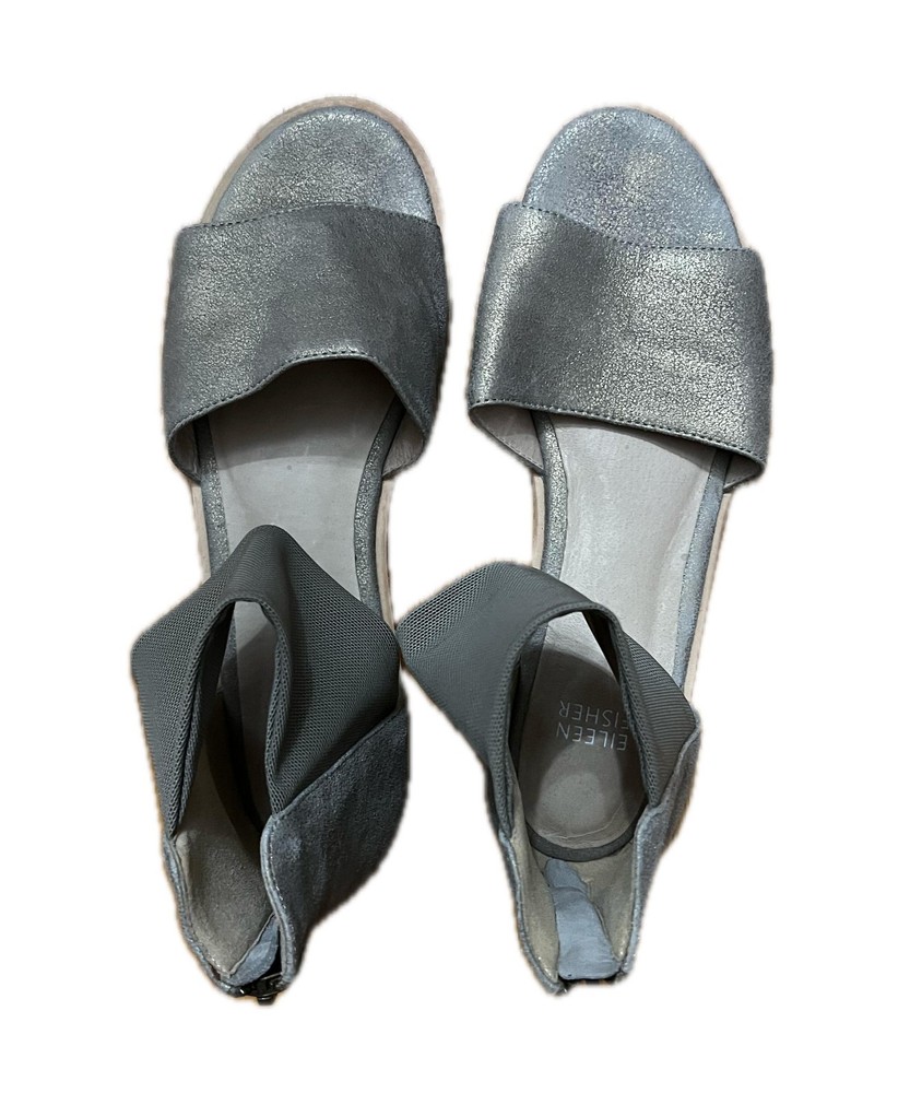Eileen Fisher Womens Sandals, Metallic Ankle Strap Flats Open Toe Sz 7 1/2