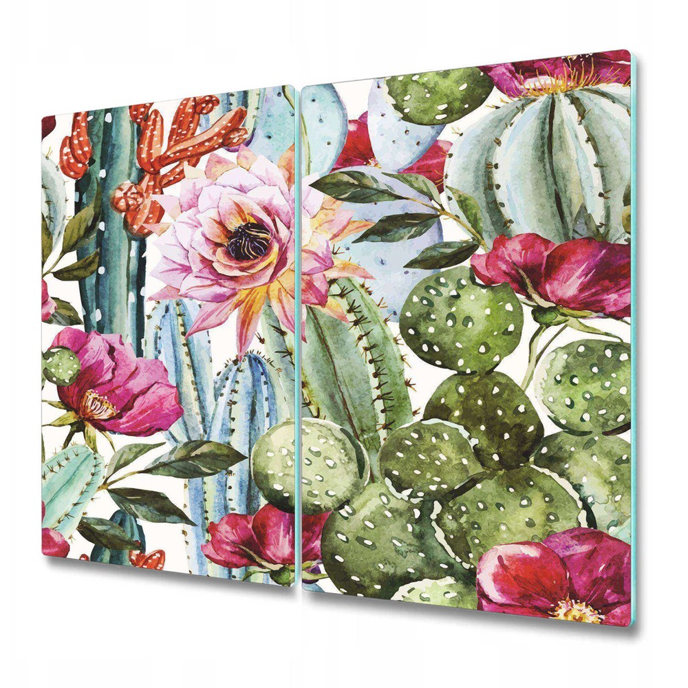 Tempered Glass Worktop Saver Tropical Garden  Watercolour Floral Design  2x30x52