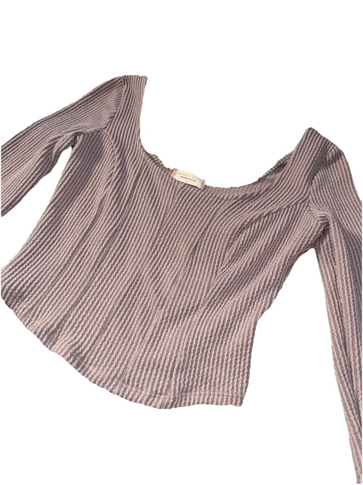Altar'd State Women's Ribbed Knit Bell Sleeve Crop Top Dusty Mauve Sz Small