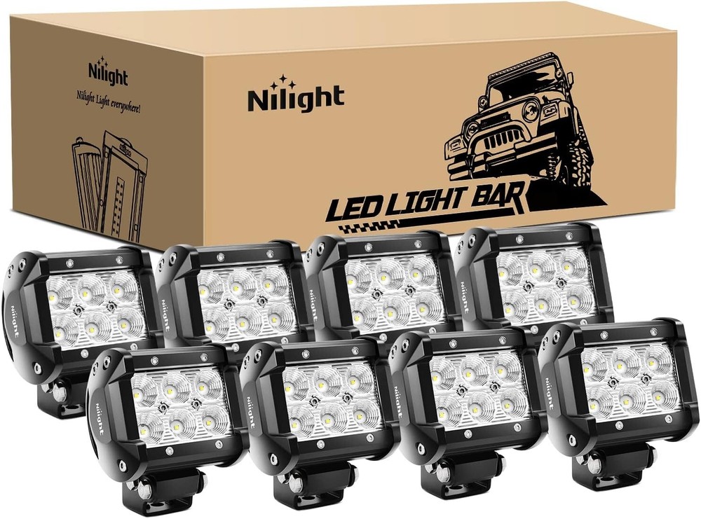 LED Light Bar 8PCS 4Inch 18W Flood Fog Lamp 1260lm for Jeep Off Road ATV
