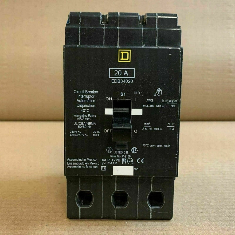 Square D EDB EDB34020 3 Pole 20 Amp 480v Circuit Breaker Flaw #41