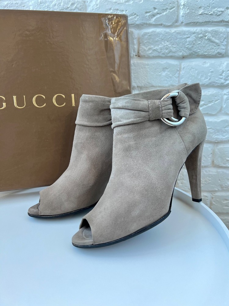 Gucci Suede Leather Gray Open Toe Heel Boots Women’s Size 39