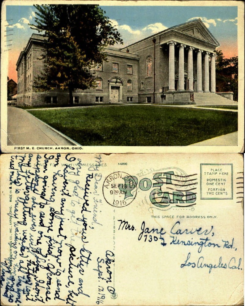 First M.E. Church Akron Ohio columns 1910s Methodist Episcopal