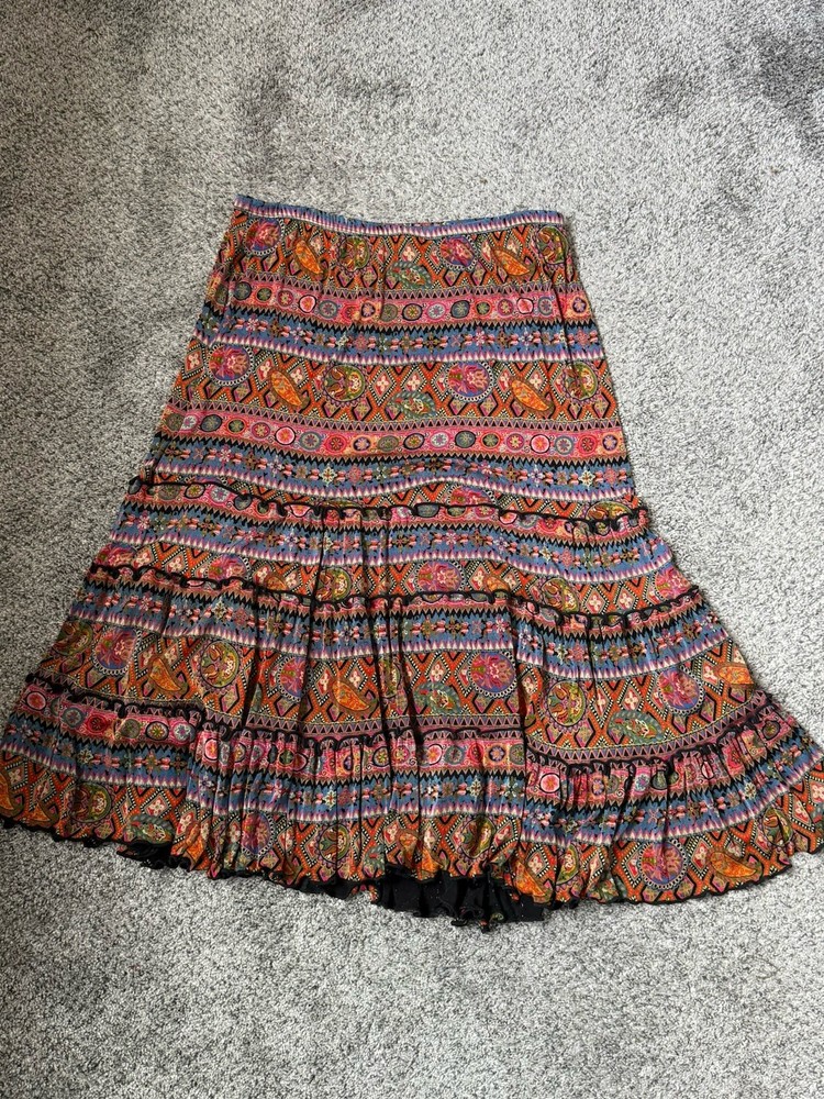 Coldwater Creek Maxi Skirt L Slinky Stretch Tiered Travelers Elastic Waist Boho