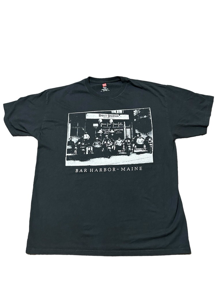 Harley Davidson Bar Harbor Maine T-shirt Men Large Black Short Sleeve Tee Hanes