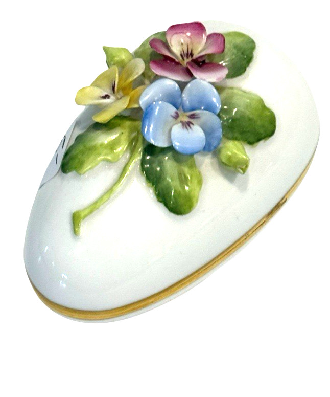 Coalport Bone China Egg Shaped Trinket Box With Lid Flowers Third Edition 1979