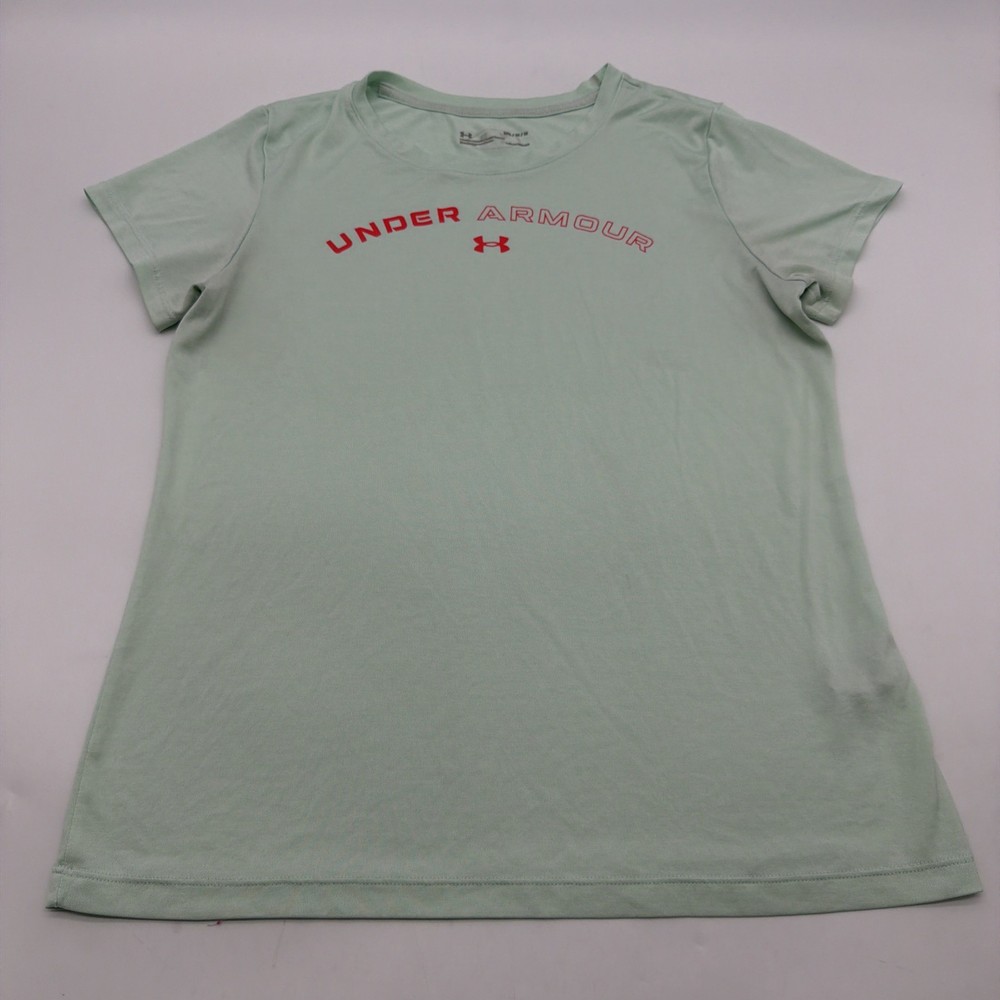 Under Armour T-shirt Women M Green Graphic Print Logo ..#38221