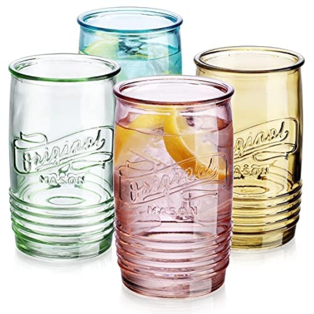 Glaver's Set Of 4 Original Mason Collins Glasses Assorted Colored Drinking Glass