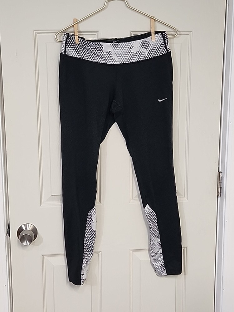 Nike Dri-Fit Womens Leggings Sz Medium Black/White Athletic Pants Running Sports