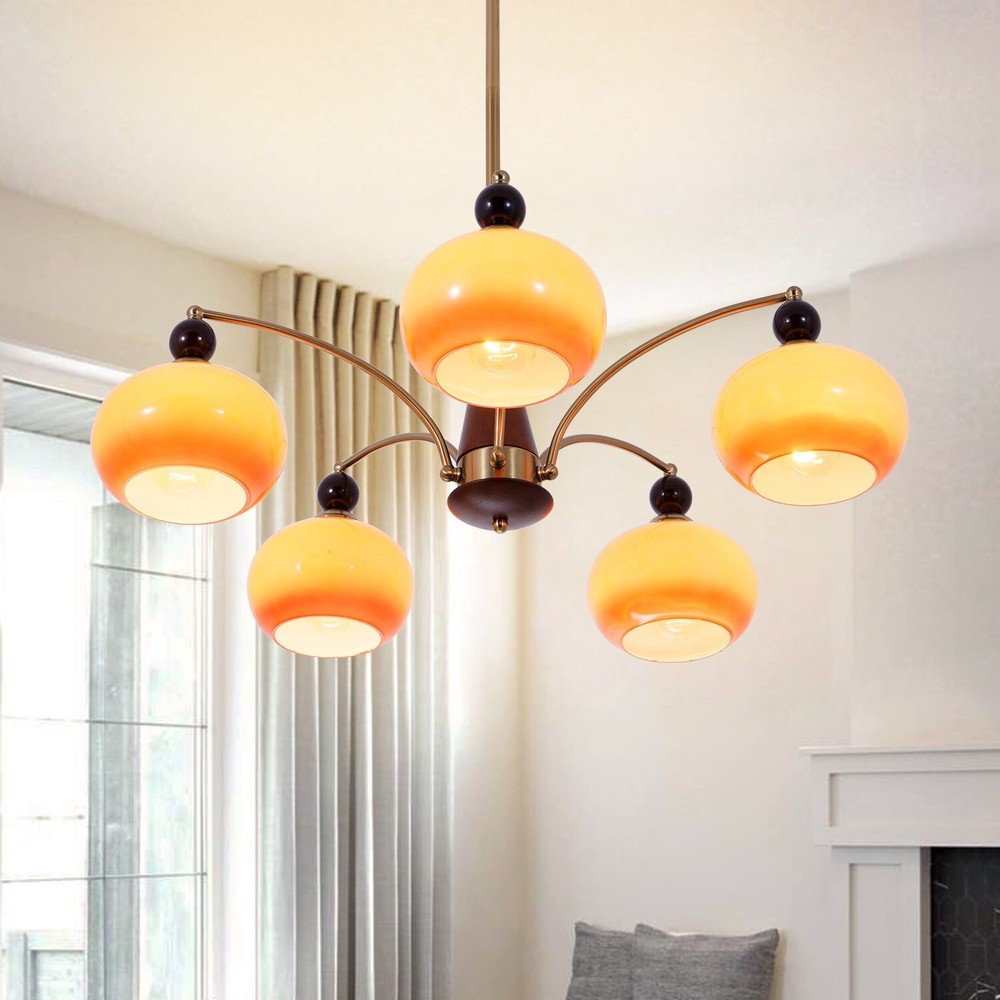 5 Lights Vintage Gold Chandelier, Elegant Rustic Chandeliers Glass Pendant Light