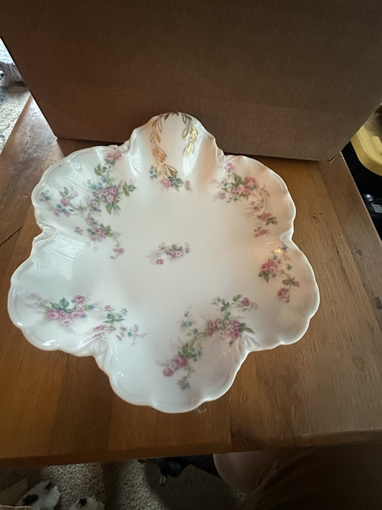 Haviland France Limoges Floral Porcelain PlateWhite Pink Green Gold