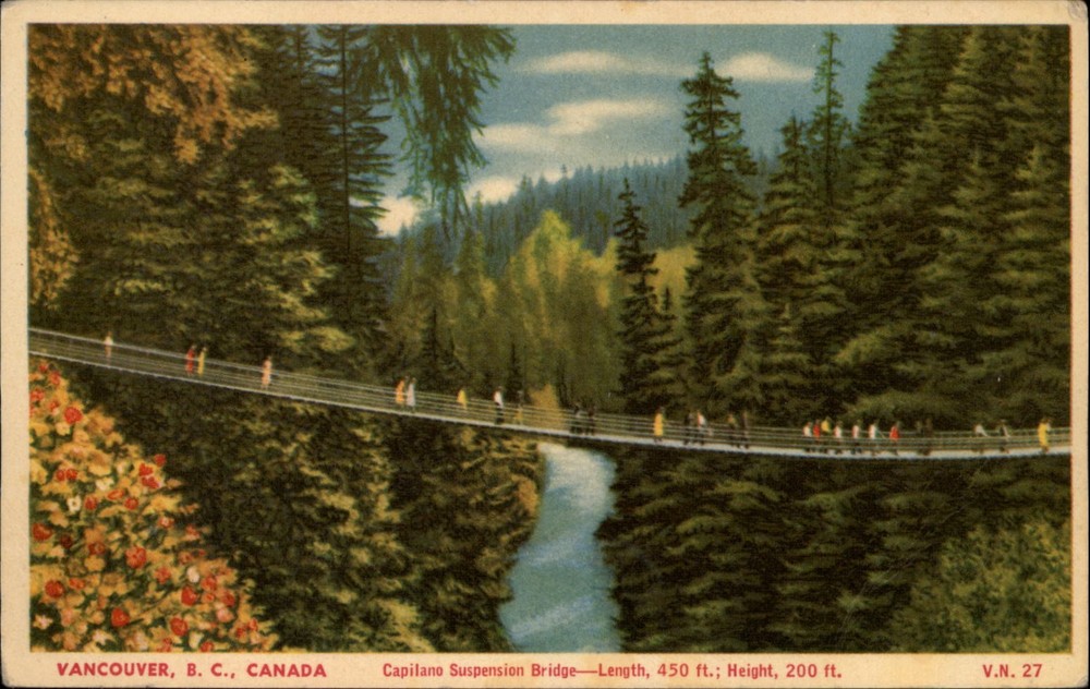 Capilano Suspension Bridge Vancouver British Columbia Canada postcard s347