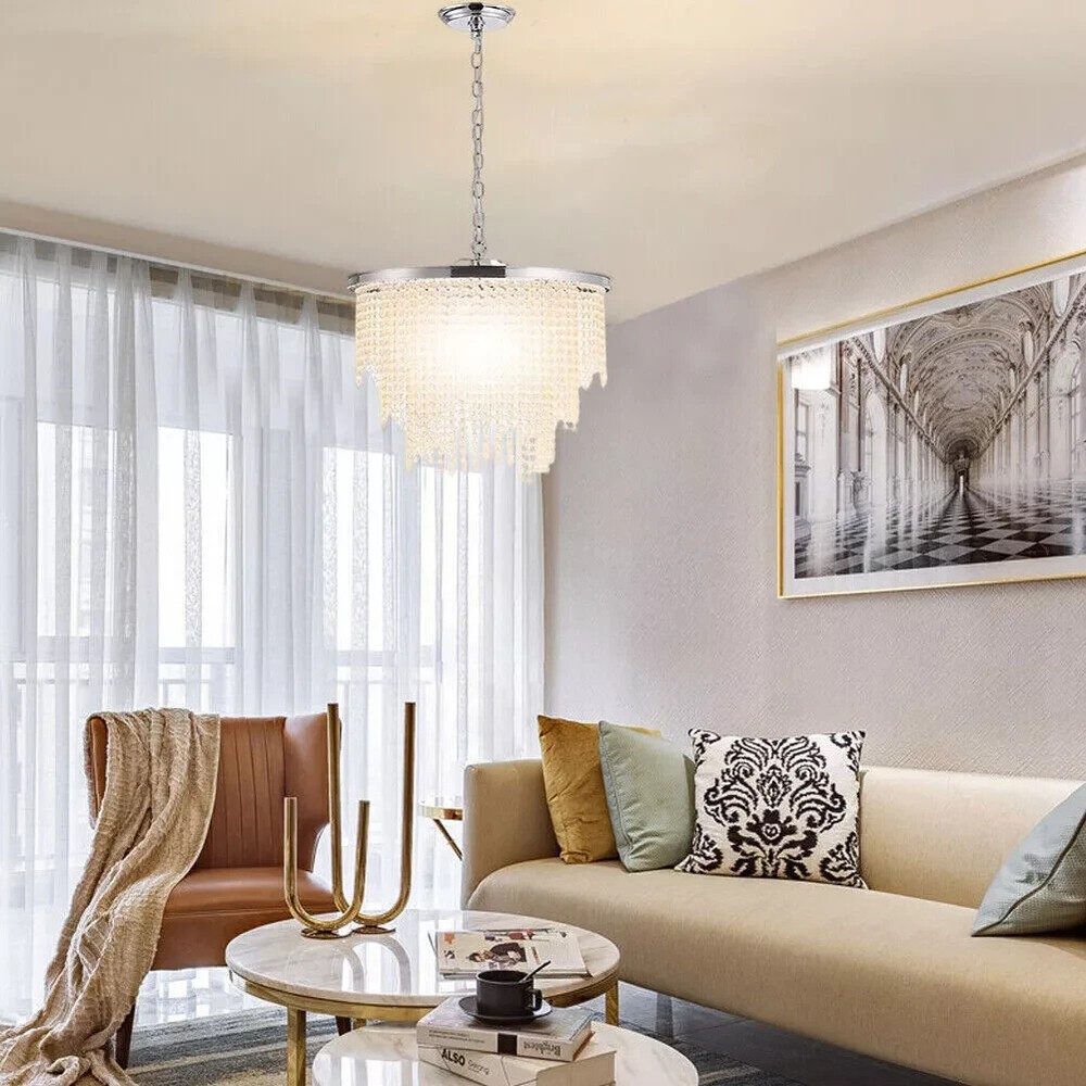 Crystal Chandelier Beaded String Ceiling Fixture  Dimmable Tiered Pendant Light