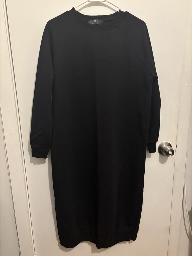 Zara Women's Black Maxi Dress With Pockets Size S Cotton Blend Long Sleeves EUC
