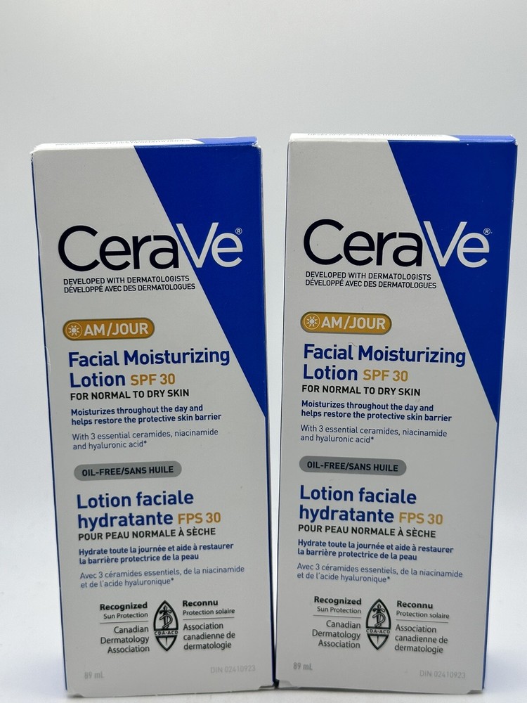 NEW 2X CeraVe AM Facial Moisturizer with SPF 30 Sunscreen 3 oz