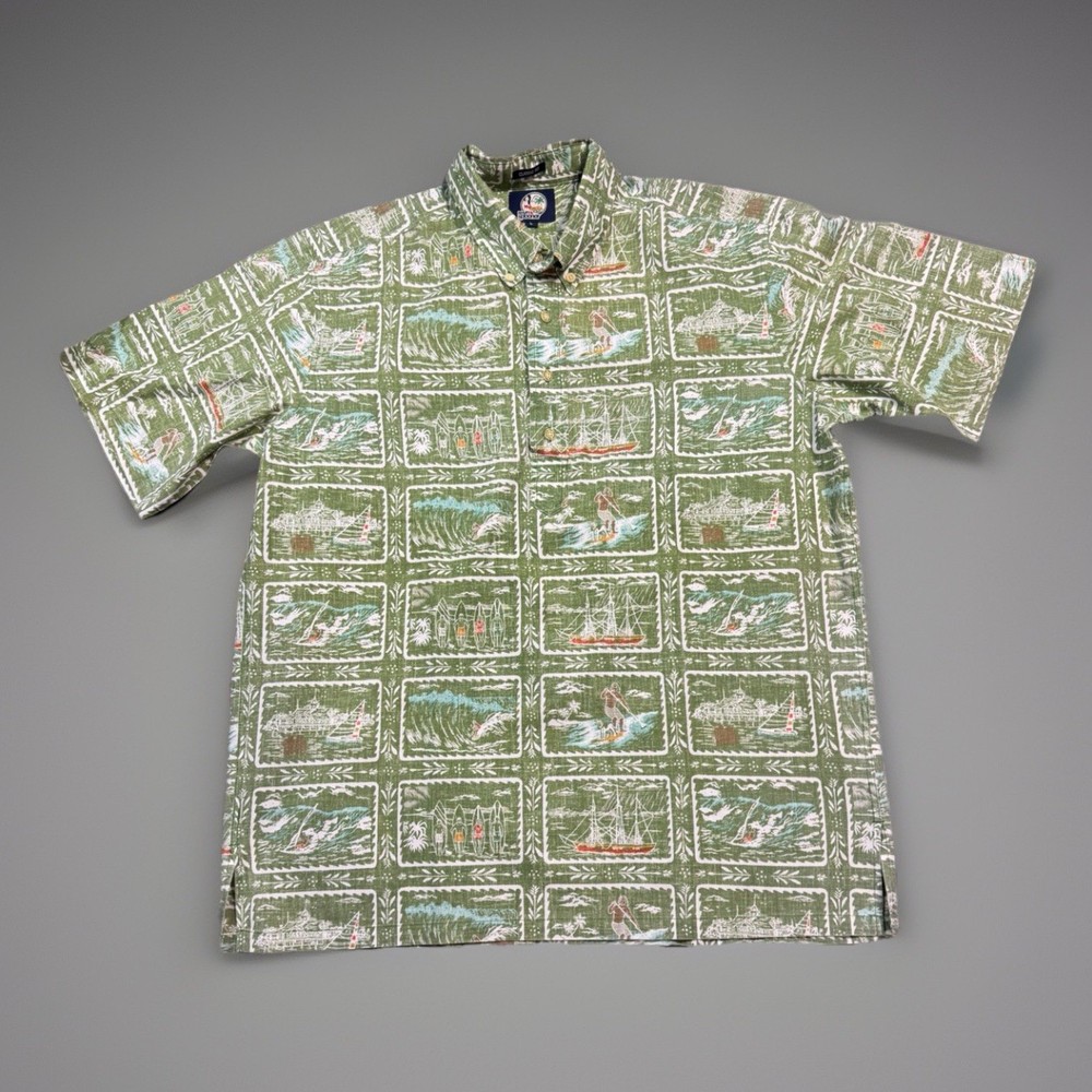 Reyn Spooner Hawai’i Water Sport Surf Sail Paddling Aloha Hawaiian Shirt Size L