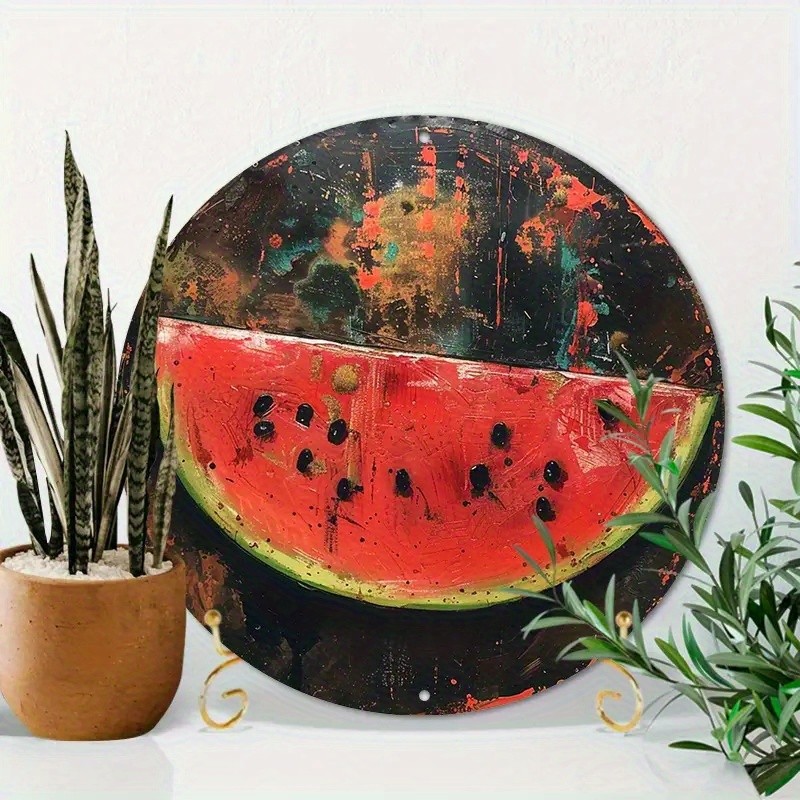 8-Inch Round Aluminum Vintage Watermelon Metal Sign HD Print