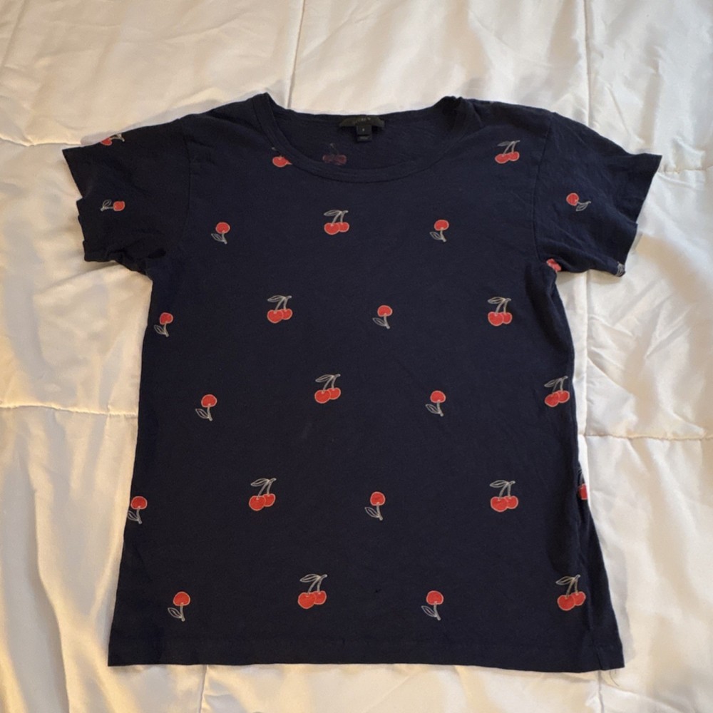 J.CREW Navy Red Cherry Print Cotton Short Sleeve T-Shirt Women’s S