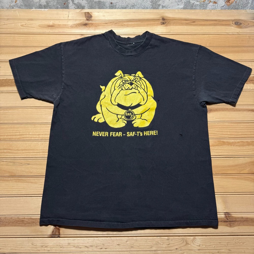 Vintage 90s Bulldog Never Fear SAF-T's Here Single Stitch Graphic T-Shirt - XL