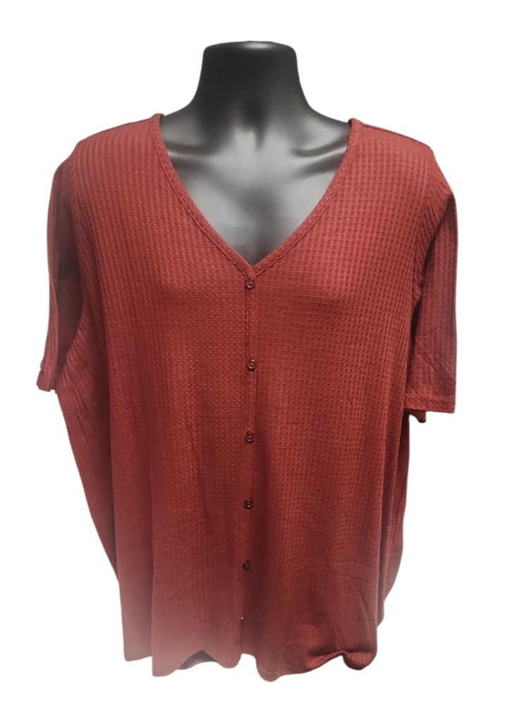 Torrid Shirt Brown Size 4 Tunic Waffel V-Neck Faux Button Front Hilo