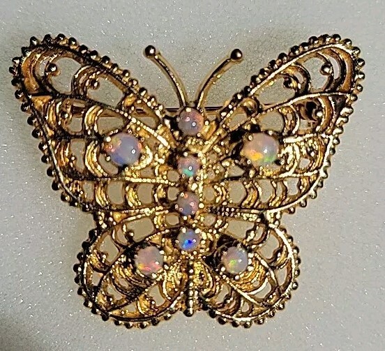 14k Gold Butterfly Brooch With Opals 3.51 gramm
