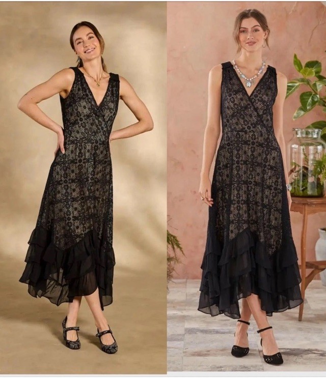 NEW SUNDANCE CATALOG Women Champs De Fleur BLACK Lace Sleeveless Dress Formal M