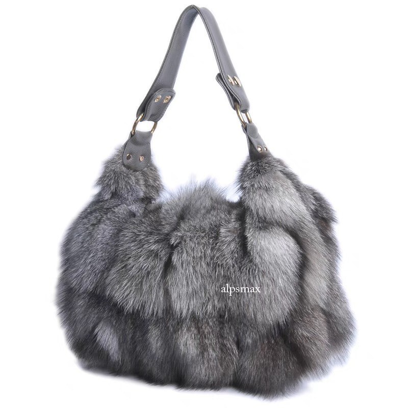 Luxury Silver Fox Fur Handbag - 100% Real Fur Women's Designer Bag