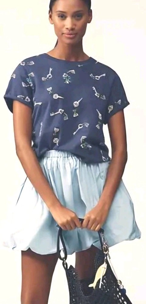 Anthropologie x Maeve The Caitlin Boxy Tee Purple Key Print Theme Size L EUC