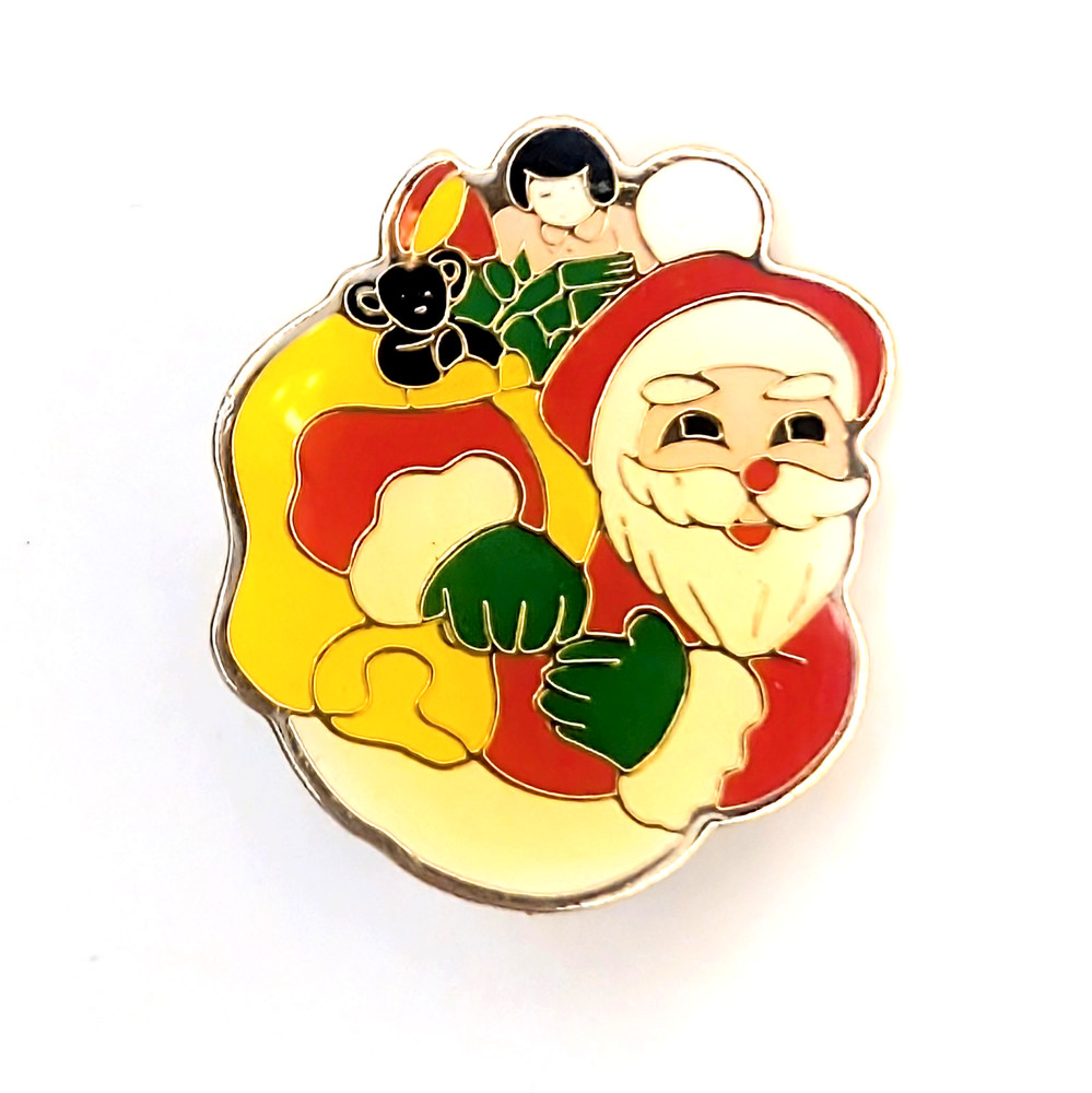 Vintage Santa Claus Brooch Enamel Gold Tone Christmas Holiday Figural Pin
