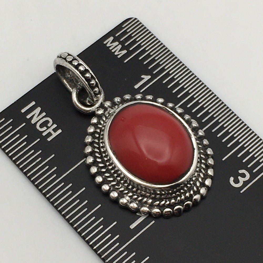Vintage Sterling Silver Southwestern Red Oval Pendant Marked 925 4.3g #91
