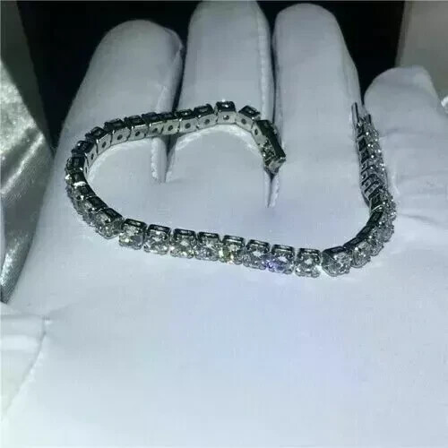 14K White Gold Plated 10Ct Lab-Created Diamond Round-Cut Tennis Bracelet for Women