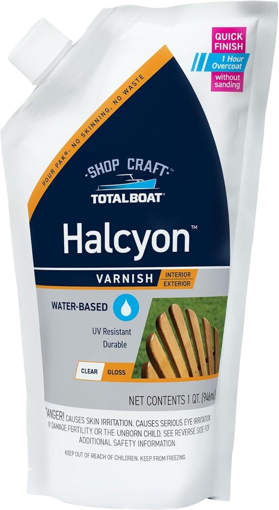 Halcyon Marine Varnish (Gloss, Quart) | Water-Based Polyurethane Wood Finish | C