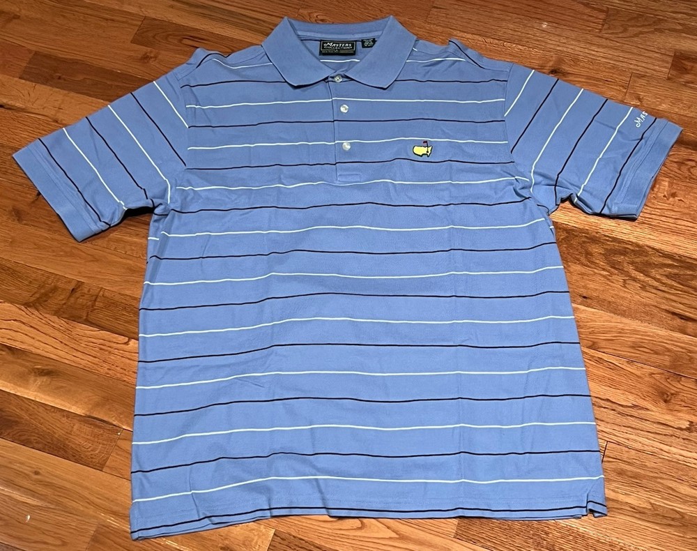 Masters Collection 60's Two Ply Mercerized Striped Polo Golf Shirt Mens L Blue
