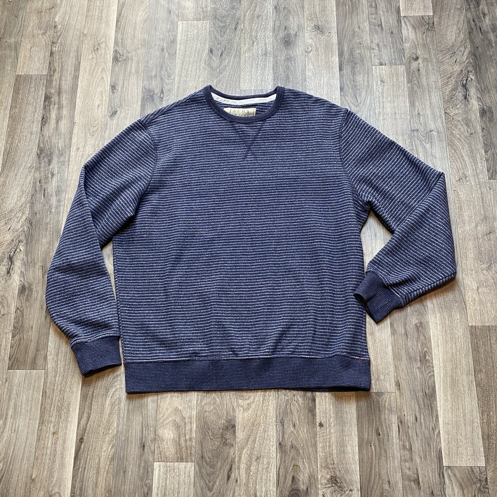 Jachs New York Sweater Size Medium Blue Striped Crew Neck Recycled Fleece