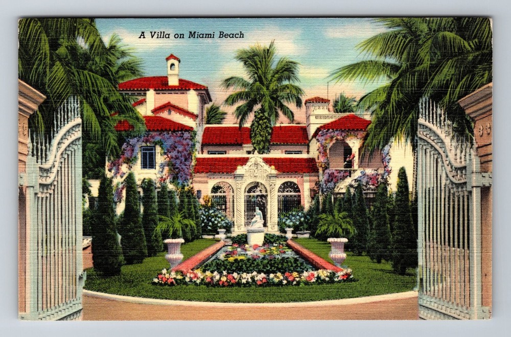Miami Beach FL-Florida Scenic View Of Villa Vintage Postcard  Card View