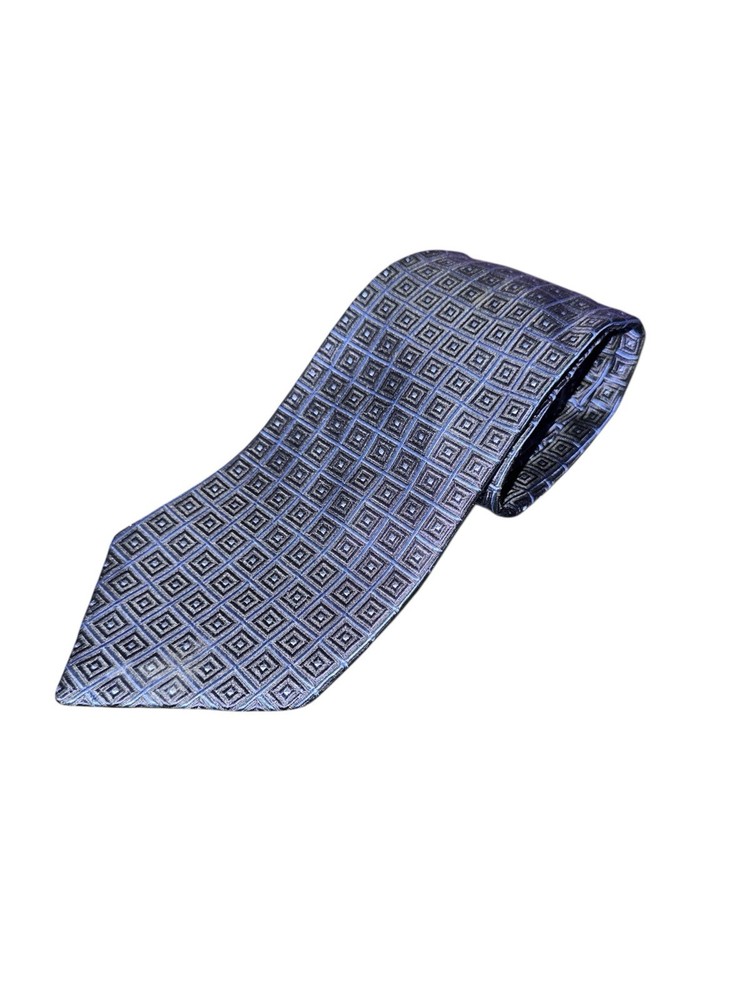 Vintage Brooks Brothers Makers 100% Silk Tie Geometric Square Pattern Blue USA