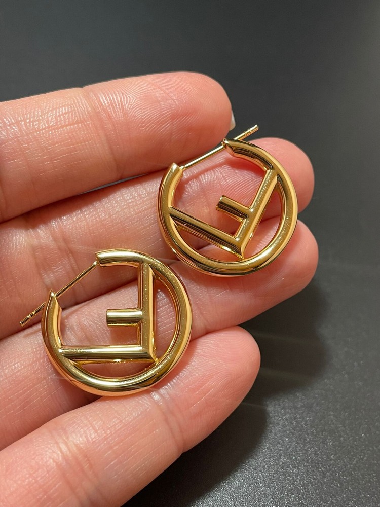 Gold Tone Metallic Fashion Signature Small F Hoop Earrings