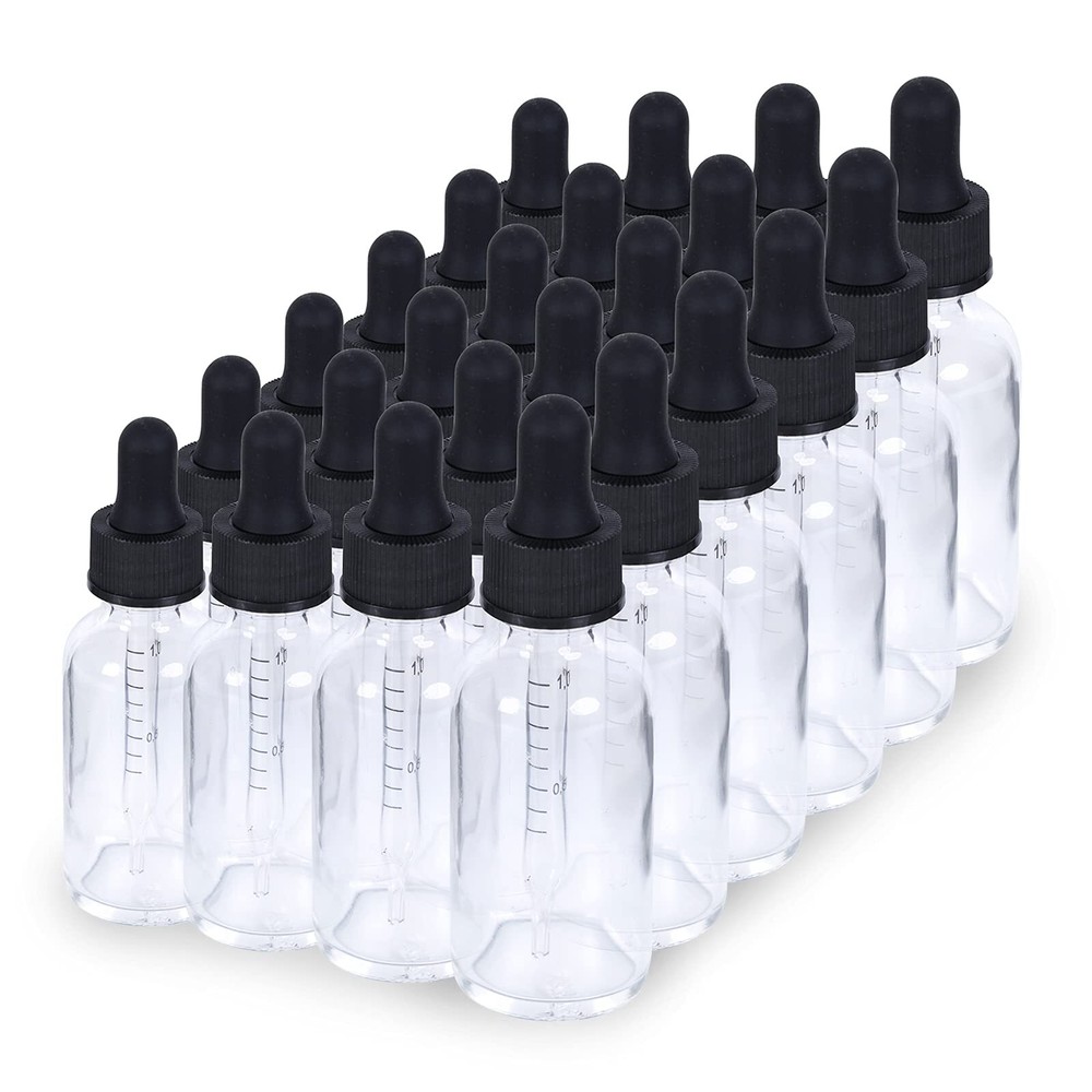 1 oz Dropper Bottle 24 Pack Clear Glass Boston Bottles 30ml with Eye Droppers...